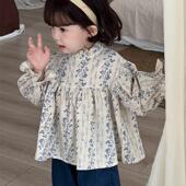 韩国小清新儿童棉布衫 娃娃衫 木耳边8 衬衫 26春女童木耳边碎花长袖