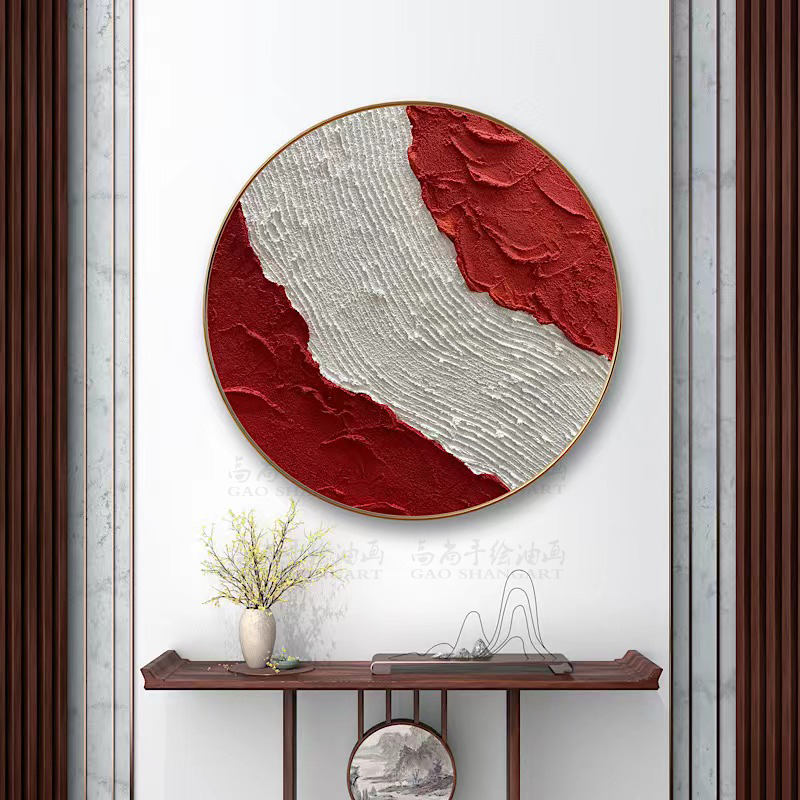 手绘原创油画客厅沙发背景墙画圆形装饰画现代玄关走廊轻奢挂画图片