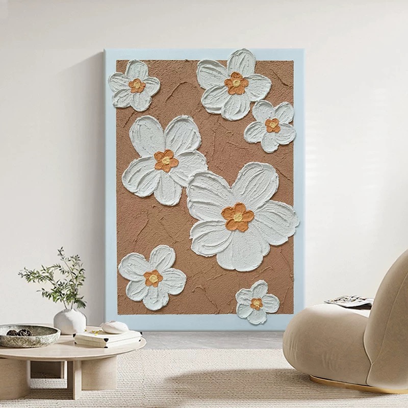 简约抽象装饰画客厅背景挂画留白艺术油画立体花卉手工画餐厅壁画图片
