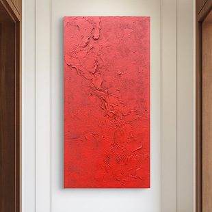大红色画红运装 饰画玄关厚肌理抽象挂画设计师壁画 饰画客厅沙发装