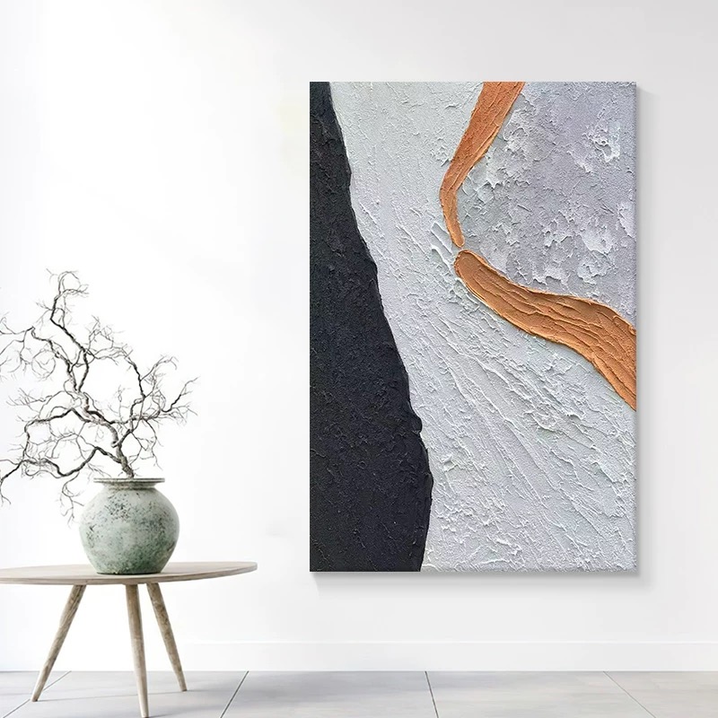 大芬村艺术装饰画抽象艺术砂岩肌理画意式侘寂风客厅纯手绘油画