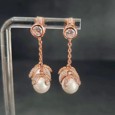 欧美珍珠锆石女耳坠两用耳环