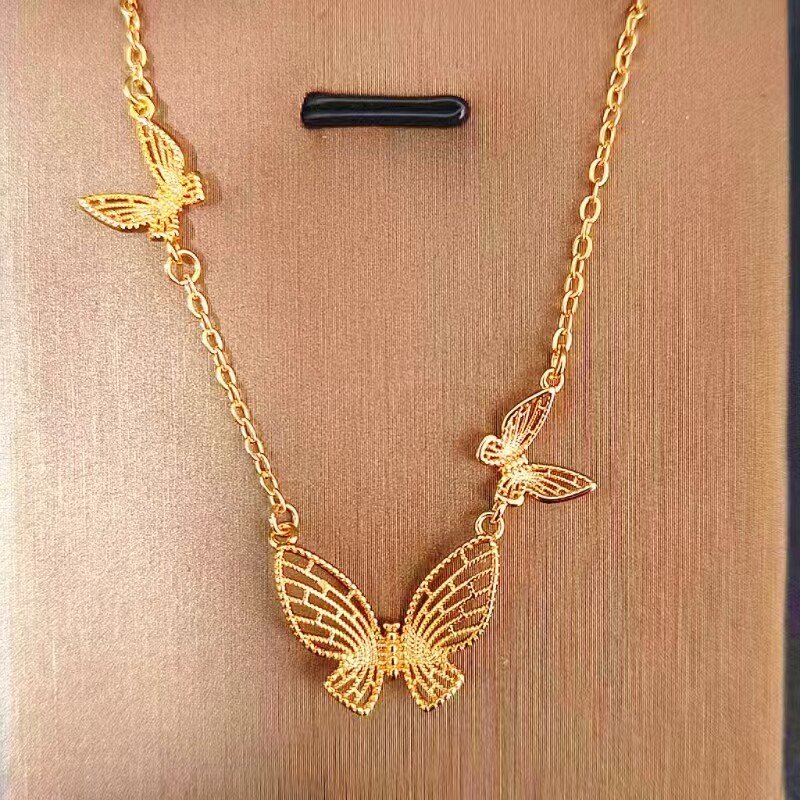 铜镀24K黄金女式蝴蝶项链