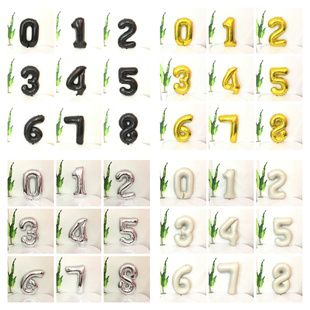 婚庆生日岁数贴墙装 32寸大号铝膜数字气球 饰 白金银黑粉蓝色0