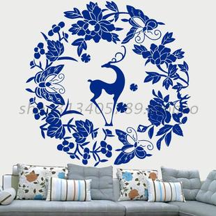 花儿与鹿 书房客厅卧室床头玄关壁橱贴纸贴画可定制麋鹿墙贴纸