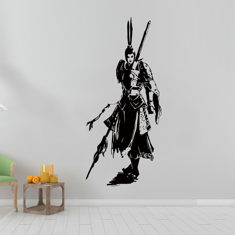 剑三天策武侠古风人物勇猛的将士书房主题饭店背景墙装饰墙贴画