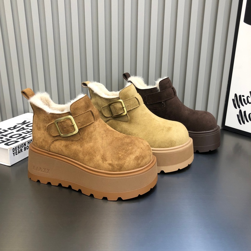 中帮扣带加绒厚底增高勃肯短靴子