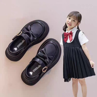 真皮女童公主鞋配礼服鞋2025春秋新款洋气女宝黑色软底皮鞋演出鞋