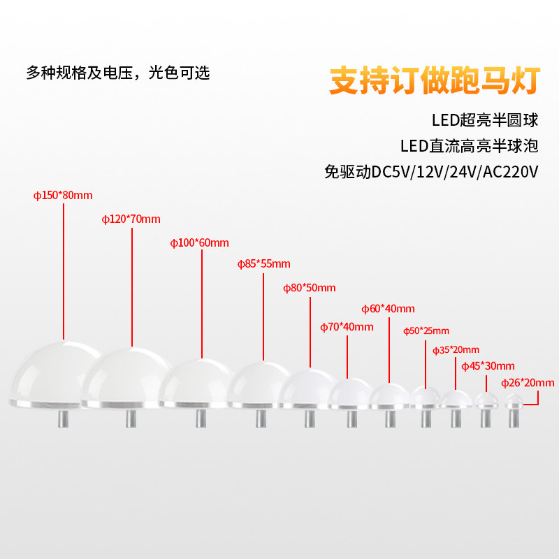 LED小球泡5V12V24V220V半球镜前灯广告招牌点光源麦爵士跑马灯