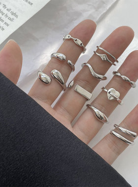 s925纯银戒指女日韩街头复古个性时尚简约冷淡风ins潮开口指环