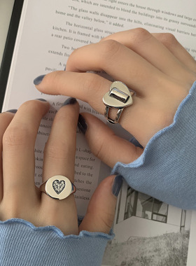 韩国东大门小众设计爱心复古做旧闪钻戒指ins女百搭轻奢时尚指环