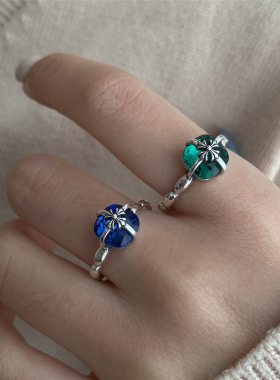 s925纯银克克独特锆石复古开口戒指女小众设计时尚个性轻奢高级感