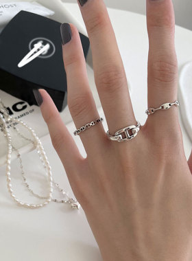 925纯银复古做旧感猪鼻子戒指开口简约时尚百搭小众设计轻奢指环