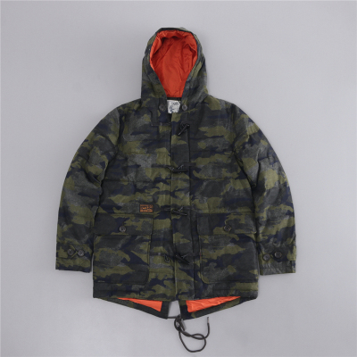 线下1249 !! 高端中长款 真皮羊角扣 港风 冬季迷彩保暖棉服男款