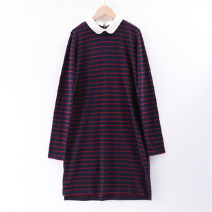 连衣裙 日常纯棉立领暗色拉链条纹长袖 外贸出口春秋季 青春流行女款