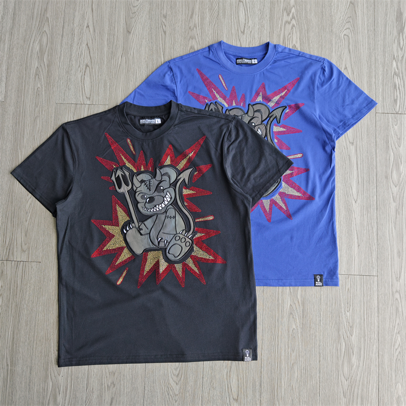 卡通烫钻潮流男女款圆领短袖半袖