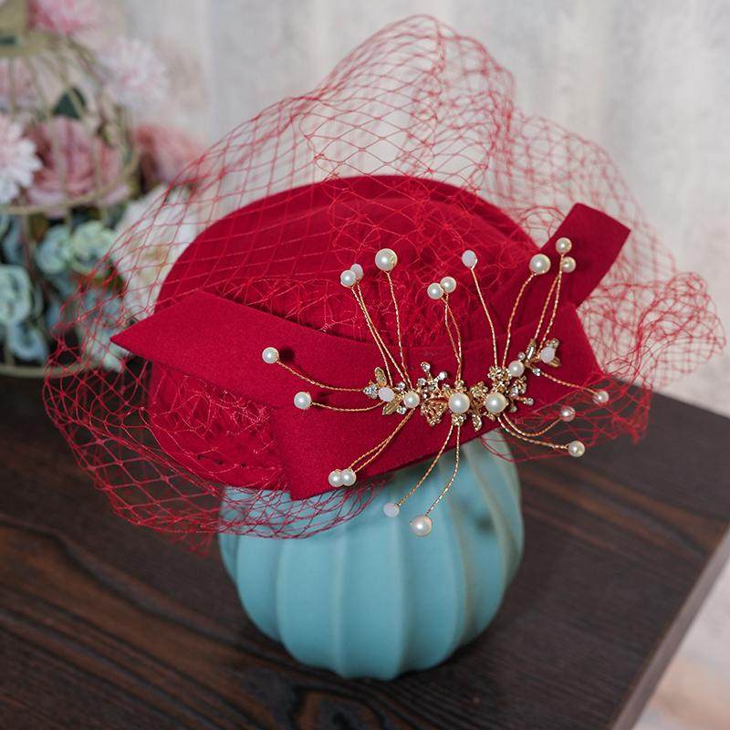 法式羊毛小礼帽汉服超仙新娘森系网红头饰古风摄影写真配饰
