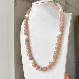 《月影朦胧》天然橙月光石锁骨链日光石珍珠项链 温柔女礼物