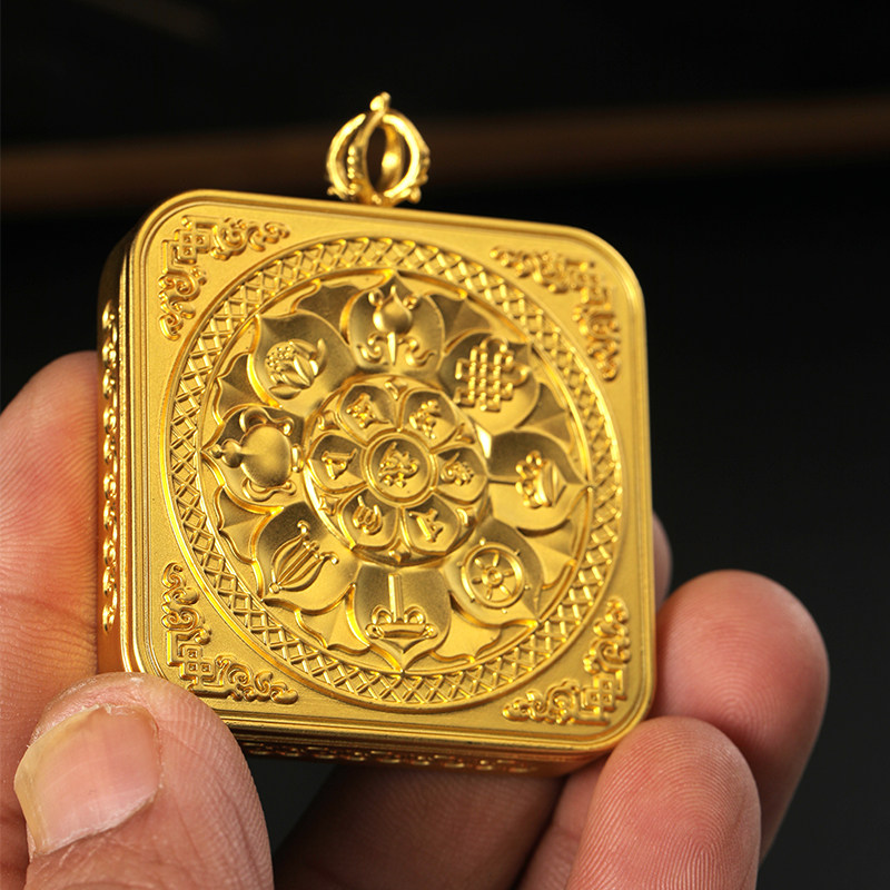 祥云正方形3.5x3.5唐卡盒子嘎乌盒项链吊坠唐卡外壳空盒佛牌挂件