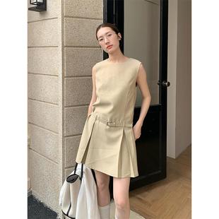 中裙T235 THE MIND高级感简约连衣裙2025春季 新品 配腰带显瘦无袖