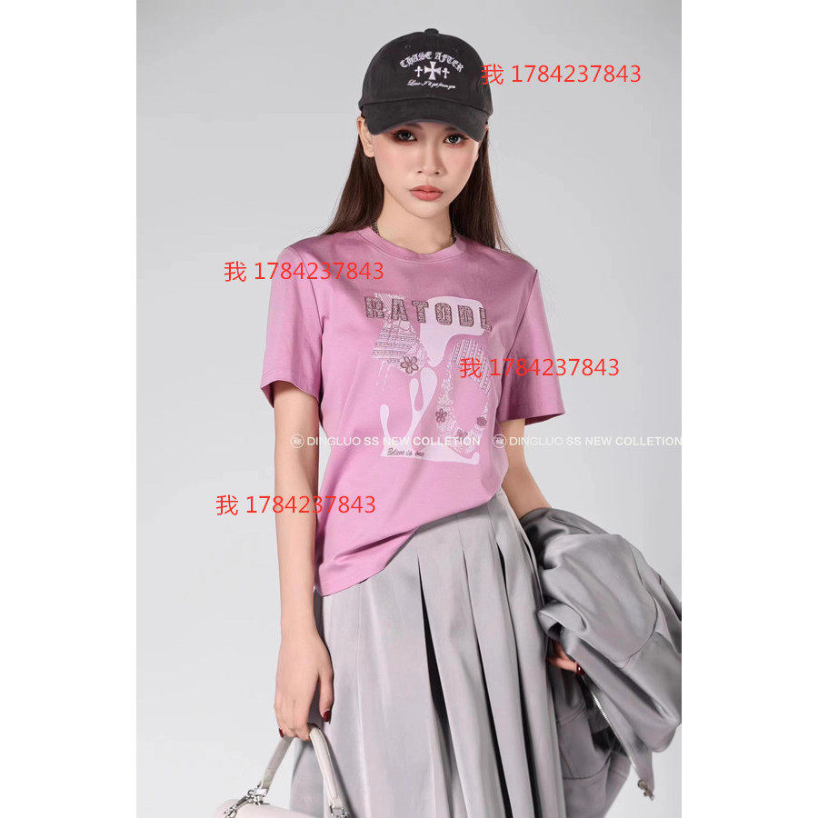 丁螺女装2025夏季新款欧货短袖T恤圆领印图丝光棉上衣96273