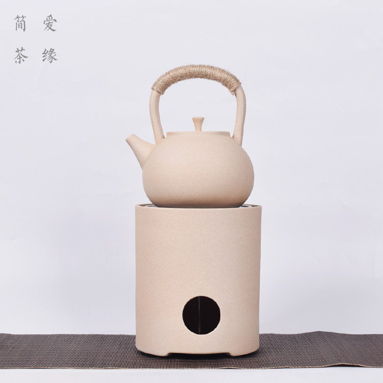 日式白泥功夫煮茶炉提梁侧把壶