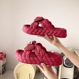 EVA厚底夏季 外穿4cm厚底增高一字拖鞋 女网红时尚 沙滩凉拖鞋