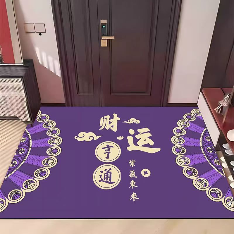 九紫离火门口地垫紫色入户地毯紫气东来进门脚垫除尘门垫水晶绒