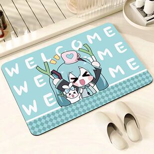 初音未来Miku浴室地垫吸水卫生间厕所玄关地毯水晶绒