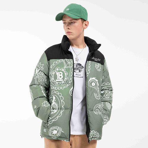 恐龙腰果花拼接棉服外套同款