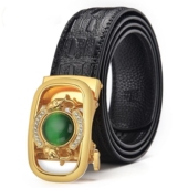 男士 真皮皮带玉石自动扣腰带鳄鱼纹真皮带条玉石扣自动扣牛皮腰带