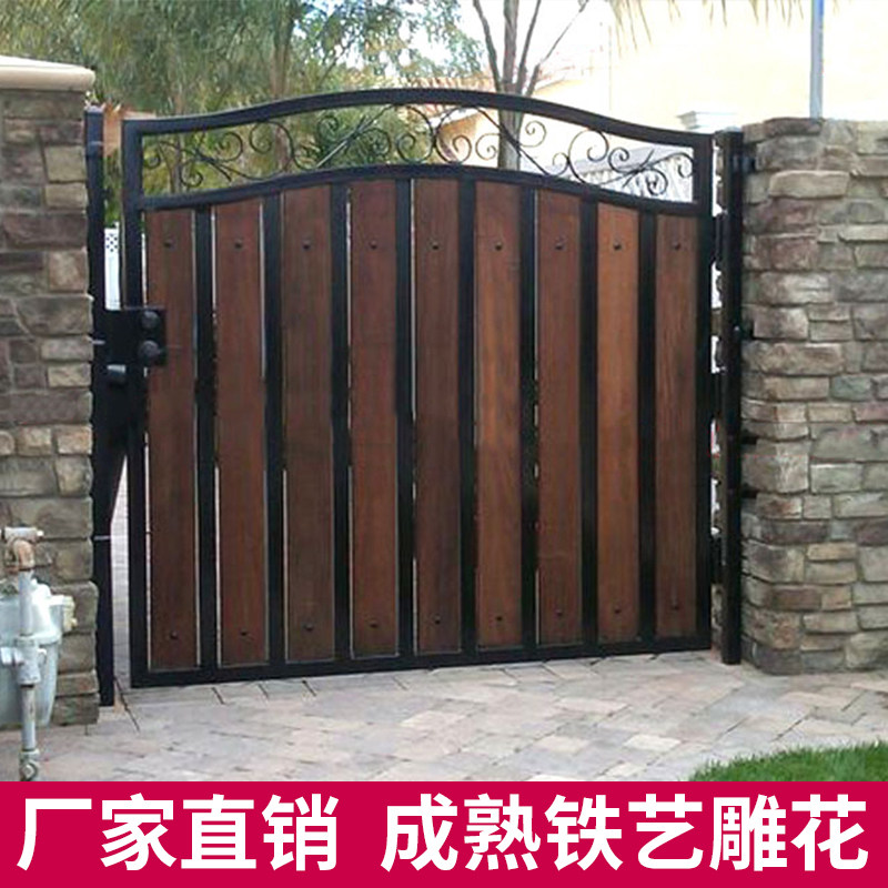 定做美式铁艺实木门庭院门别墅大门对开门花园院子门进户门双开门