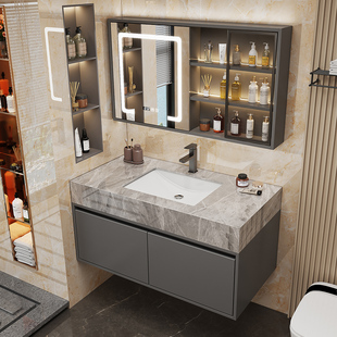 简约公共卫生间浴室柜组合洗漱台支持定制岩板洗手盆洗脸池卫浴柜