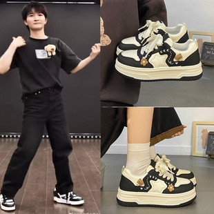 周深明星同款丑萌大头面包鞋女厚底2025爆改百搭卡通小白鞋ins潮