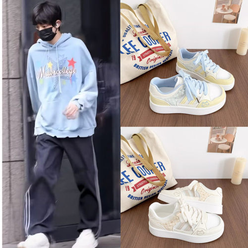 TF家族陈浚铭同款小白鞋休闲运动板鞋厚底百搭小众夏季网面面包鞋
