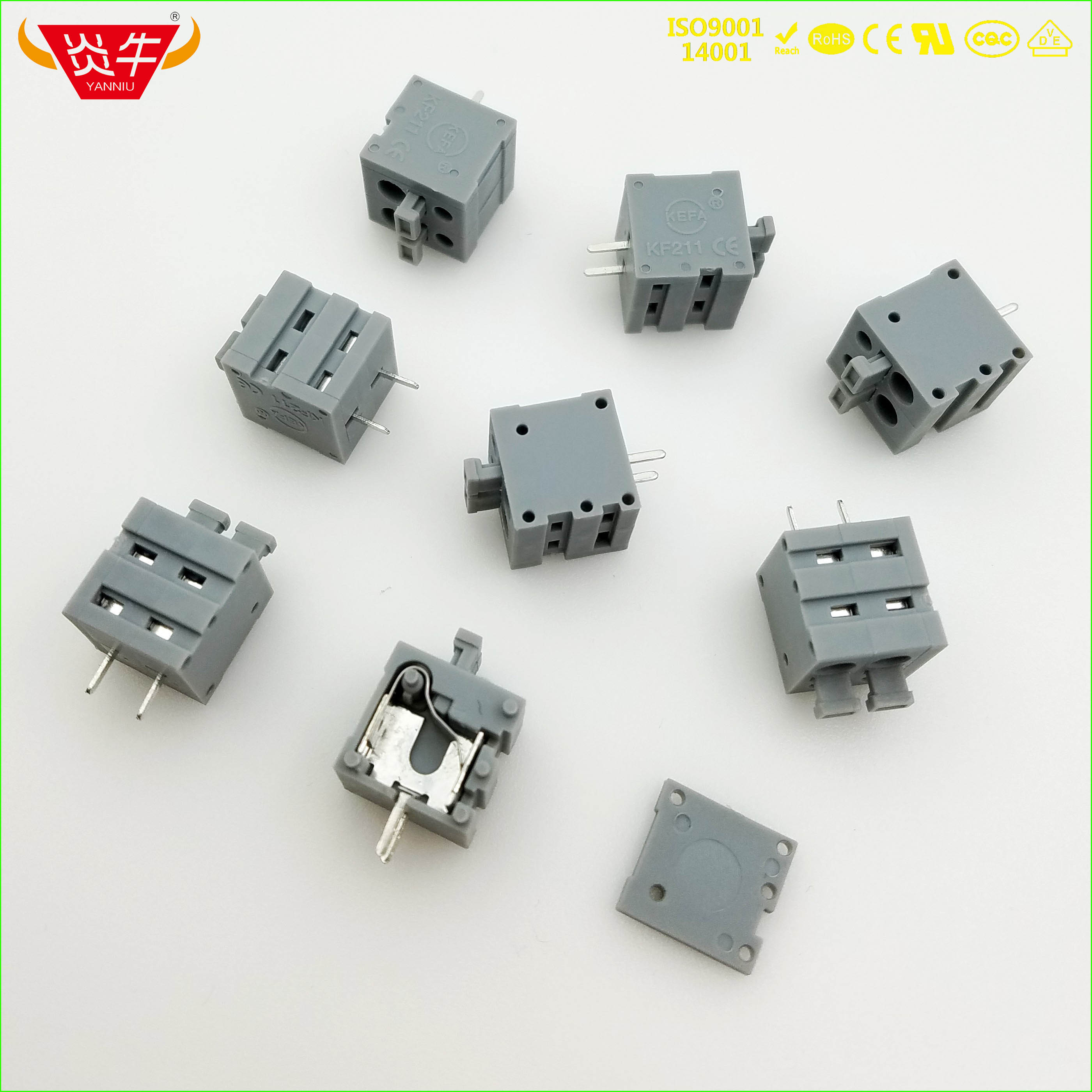  弹簧式PCB接线端子DG211V KF211V 5.0mm 连接器接插件高正凤凰