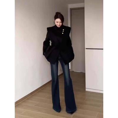 美覆古喇叭牛仔裤女2025新款秋冬式季小个子微WYKZ2510高加绒加厚