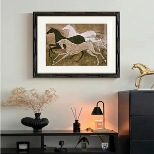2026年马年装饰画马到成功新款高级感客厅挂画美式中古风复古壁画