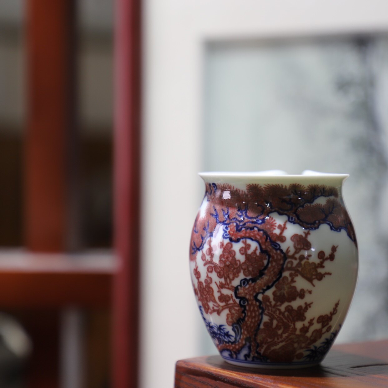 慢生堂 青花釉里红松竹梅公道杯