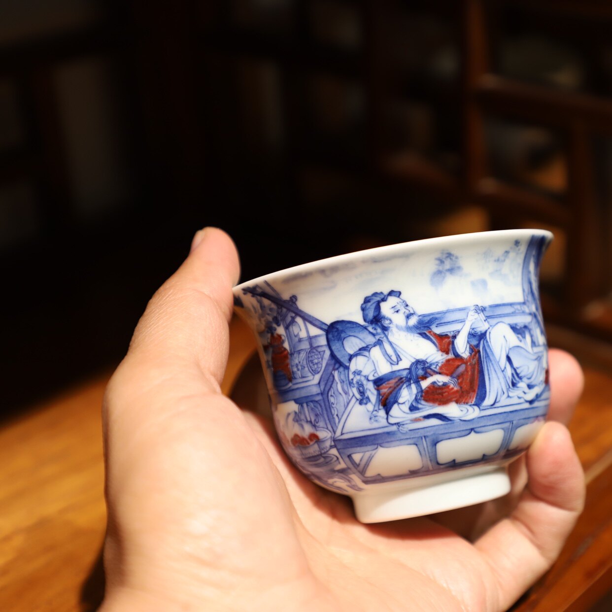慢生堂 青花釉里红消夏图炉式杯