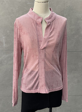 清仓捡漏特价剪镖折扣女装韩系简约V领烫钻洋气薄款晕染外穿上衣