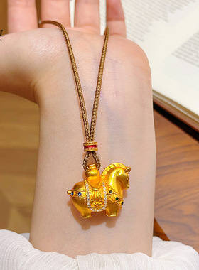 金店同款沙金蓝绿钻马上有钱生肖马吊坠项链小马国风送女朋友礼物