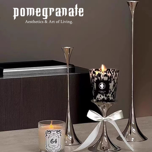 外贸轻奢银色烛台摆件高级感样板间售楼处客餐厅简约浪漫软装饰品