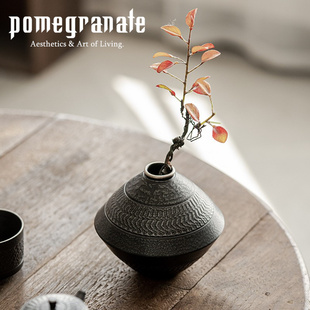 日式侘寂风陶瓷花器复古花跳刀工艺摆件银黑花插民宿酒店装饰品