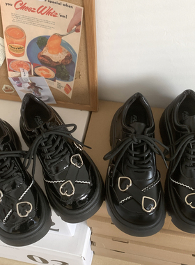 黑色设计感系带小皮鞋女2025春秋新款厚底甜酷百搭英伦风乐福单鞋