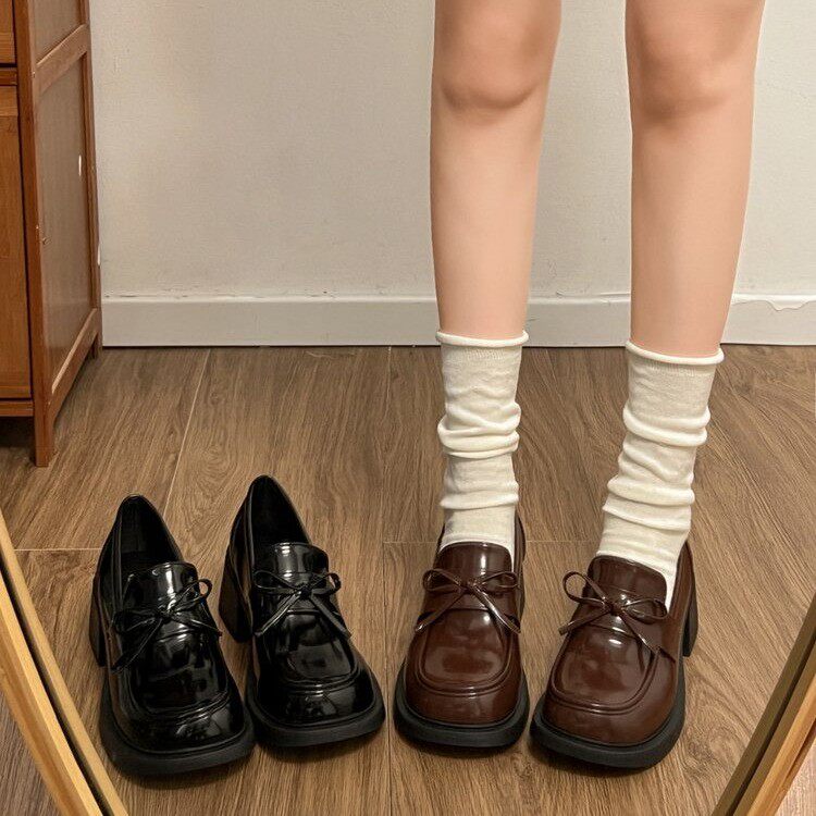 法式复古蝴蝶结粗跟一脚蹬乐福鞋女2025秋季新款百搭配裙子小皮鞋,女鞋,玛丽珍鞋,淘宝优惠券,粉丝福利购,淘宝优惠卷