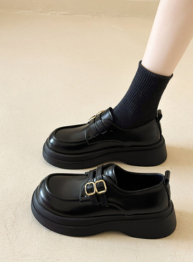 厚底小皮鞋女英伦风2025年春秋新款ins百搭黑色复古小众增高单鞋