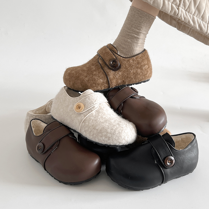 秋冬毛毛勃肯鞋2025新款复古内增高加绒加厚包头鞋保暖懒人棉鞋