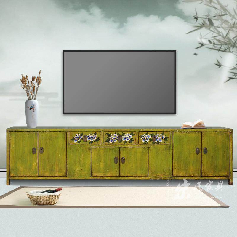 宋氏出口新古典电视柜实木仿旧家具复古中式视听柜客厅手绘电视柜