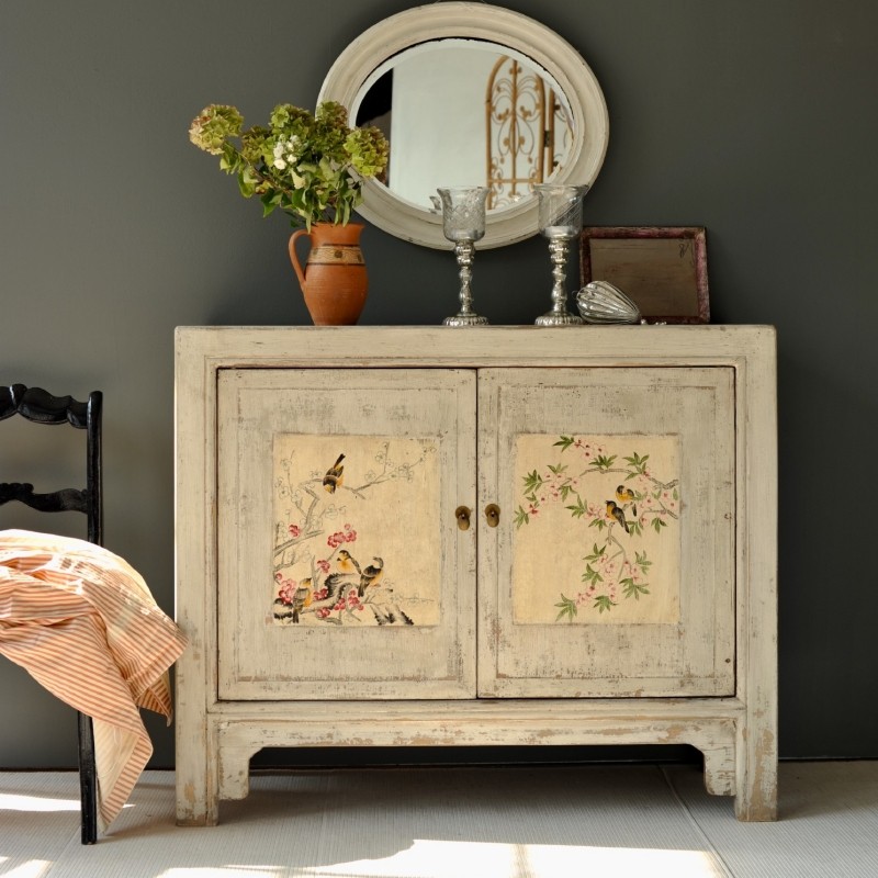 中式复古实木玄关柜做旧柜子鞋柜手绘花鸟沙发边柜古典入户走廊柜